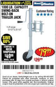 This trailer jack is great for stabilizing and leveling travel trailers when parked! Haul Master 1000 Lb Swing Back Bolt On Trailer Jack For 19 99 Harbor Freight Coupons