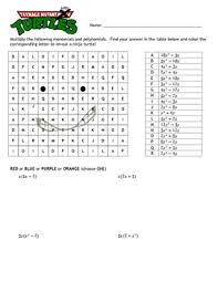 It sounds confusing, but these multiplication problems with monomials will help your student learn them front and back! Mutant Ninja Turtles Multiplying Monomials And Polynomials Coloring Worksheet
