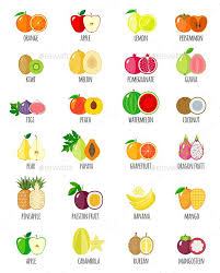 Set Of Fruit Icons With Their Name Fruit Icons Fruit Cartoon Fruit Picture