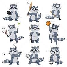 Cartoon Raccoon Play Sports Vector Mascot Icons Mascot Raccoon Cartoon
