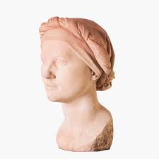 PETER LINDE. Female head, terracotta, unsigned. Art