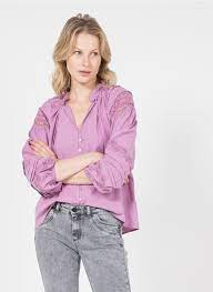 Henley Top With Embroidered Sleeves Mauve Suncoo Women Place Des Tendances