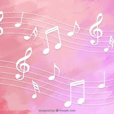 Music background with notes and watercolor texture. Free Vector Pink Watercolor Background With Musical Notes