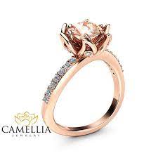 Morganite Flower Engagement Ring 14k Rose Gold By Camelliajewelry Eternity Engagement Ring 14k Engagement Ring Morganite Engagement Ring