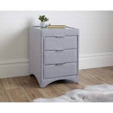 With space for all your bedtime essentials and traditional hardware, the corona 3 drawer bedside table is a bedroom staple. Valencia Artemis Light Grey Fabric 3 Drawer Bedside Table