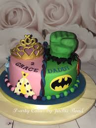 Joint Birthday Cake For Mother And Daughter Joint Princess And Superhero Cake Birthday Cake For Father Twin Birthday Cakes Birthday Cake Kids