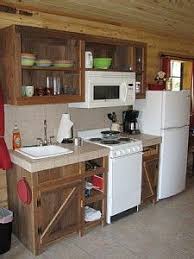 Image Result For Cabin Kitchen Design Ideas Could Make These Doors For The Open Cabinets Wood Steve Wan Tiny Cabin Kitchen Small Cabin Kitchens Cabin Kitchens