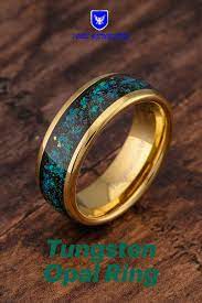 Opal Galaxy Ring 14k Gold Plated Tungsten Wedding Ring For Men Women Rings For Men Mens Wedding Bands Tungsten Turquoise Wedding Rings