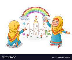Light blue in particular or yellow won't show up if you scan or copy your drawing, so you don't how do i draw a cartoon of a man in motion? Muslim Girls Draw Palace With Rainbow On The Wall Cartoon Character Design Vector Illus Cartoon Girl Drawing Cartoon Drawings Disney Cartoon Character Design