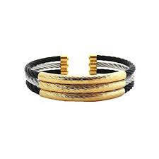 Buy The Jewelbox Mens Triple Black Silver Gold Rope Wire Cuff Kada Free Bracelet Online In Vietnam B00onz0h4w
