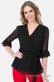 2019 Sifon Bluz Modelleri Siyah V Yakali Yetim Kol Bagcikli Sifon Bluzlar Bluz Modelleri Ust Giyim
