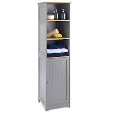 Our tall boy cabinets provide you with the solutions you may need, thanks to their vertical storage with a small ground footprint. Bathroom Shelf Cabinet Grey Bamboo Freestanding Tallboy Storage Unit Christow Ebay