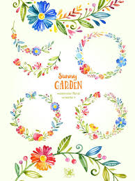 Sunny Garden Wreaths Watercolor Clipart Flowers Greetings Etsy Wreath Watercolor Clip Art Watercolor Clipart