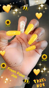 Long and short coffin nails, aka ballerina nails, are a popular shape among the ladies who like to attract attention with the help of their extraordinary outlooks. Yellow Coffin Nails Acrylic Nails Yellow Yellow Nails Yellow Nails Design