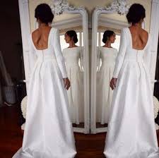 Vintage White Satin Wedding Dresses Long Sleeves Backless Sweep Train Covered Buttons Gard Wedding Dresses Satin Wedding Dress Long Sleeve Plain Wedding Dress