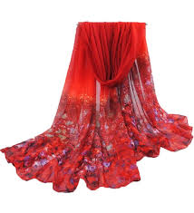 Women Scarf Women Elegant Chiffon Floral Print Lightweight Scarves For Travel Seaside Red Cf187nr3unw