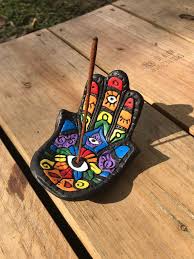 Hamsa Psychedelic Rainbow Clay Incense Holder 2019 Clay Ideas Clay Art Projects Diy Clay Crafts Polymer Clay Crafts