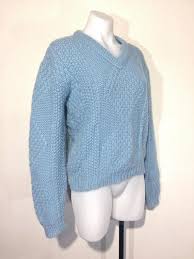 M Vintage Blue Sweater 60s Sweater Cable Knit Sweater V Neck Etsy Sweaters Chunky Cable Knit Sweater Cable Knit Sweaters
