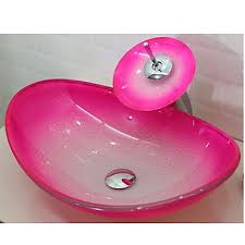 Choose from our large selection of bathroom sinks to find the perfect fit for your home. Pink Boat Shaped Tempered Glass Vessel Sink With Waterfall Tap Pop Up Drain And Mounting Ring Taps Buy