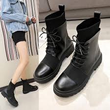 Spring Boots Women Shoes Woman Boots Fashion Flat Round Pu Ankle Boots 2019 Spring Elastic Lace Black Boots Comfortable Boots Ankle Boots Aliexpress