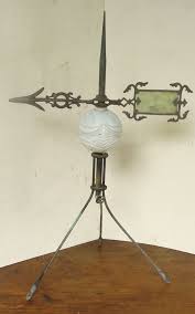 19th C Arrow Weathervane Lightening Rod W Milk Glass Ball Glass Ball Antique Lighting Milk Glass