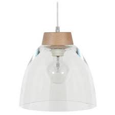 Suspension En Bois Et Verre Souffle Bouche Transparent Diametre 24 5cm Bistrot Suspension En Bois Cuisine Verre Luminaire