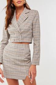 Black And White Plaid Skirt And Blazer Set Cropped Blazer Mini Skirt Set Forever 21 Stylish Outfits Fashion Fashion Outfits