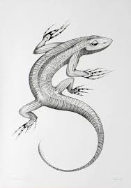Original Art Drawing Pencil On Paper Lizard Imaginary Fantastic Animals Decorative Wall Art Elegant Home Furniture Art Drawings Drawings Lizard