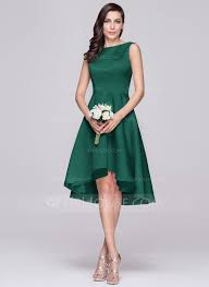 Us 133 00 A Line Scoop Neck Asymmetrical Satin Bridesmaid Dress Jj S House Satin Bridesmaid Dresses Dark Green Bridesmaid Dress Bridesmaid Dresses