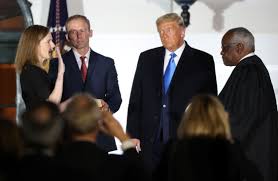 Supreme court nominee judge amy coney barrett is sworn in monday on the first day of her. Amy Coney Barrett Sworn In As Supreme Court Justice After Partisan Vote The Globe And Mail