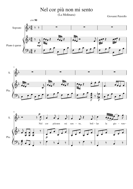 Partitura del aria arreglada para voz y piano, generada por IA