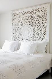 Tall Headboards Whitewashed Asian Pierced Wood Screen Used As A Headboard A Sense Of Design Via Att White Bedroom Design Asian Home Decor Indian Home Decor
