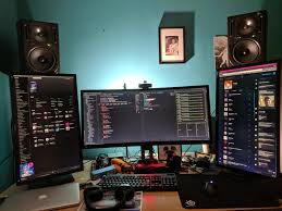 New Speaker Stands For My Station Home Office Setup Gaming Room Setup Computer Desk Setup