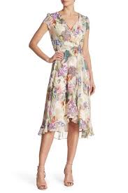 Gabby Skye Surplice V Neck Floral Print Ruffle Dress Hautelook