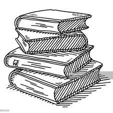 Hand-drawn Vector Drawing Of A Stack Of Four Books Black-and-white Book Drawing Drawings Doodle Illustration