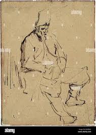 Seated man painting hi-res stock ...