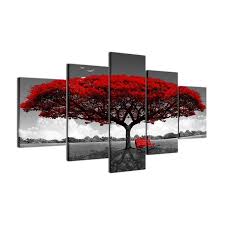 Elevate the everyday with expert craftsmanship from frontage's collections. Black And White Red Big Tree Nature 5 Panel Canvas Art Wall Decor Canvas Storm