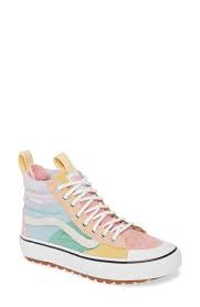 I bought them in a size 6 and his toes were touching the front of the shoe. Vans Sk8 Hi Mte 2 0 Dx Water Resistant High Top Sneaker In Pastel Multi True White Modesens