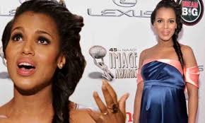 Kerry Washington accentuates her baby bump in navy gown as she wins  Outstanding Actress gong at NAACP Image Awards