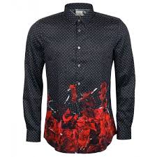 Black And Red Dress Shirt Mens Paul Smith Black Red Rose Print Shirt Black And Red Slim Fit Mens Shirts Printed Shirts