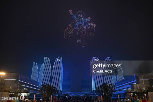 A drone light show is staged over the Global Digital Trade Center, a... News Photo - Getty Images