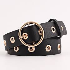 Women Leather Belt Gold Round Pin Buckle Black Red White Brown Pu Full Grommet Belts Jeans 242 Belts For Women Womens Leather Belt Faux Leather Belts