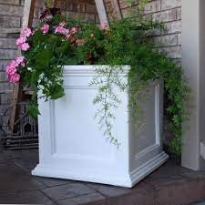 Mayne Self Watering Fairfield 20 In Square White Plastic Planter 5825w The Home Depot Patio Planters Square Planters Patio Planter Boxes