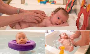 This baby had its head amidst a floater and floated inside a bathtub. A Retreat For A Royal Baby Welcome To The London Spa Dedicated To Pampering Newborns Complete With Hydrotherapy In Giant Sinks With Bizarre Neck Floats Daily Mail Online