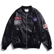 Nasa Leather Jacket Mens Leather Bomber Jacket Leather Jacket Black Leather Bomber Jacket