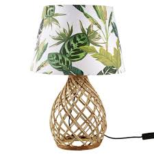 Lampes de chevet rotin lampe de chevet boule rotin design en image, petite lampe de chevet en rotin abat jour, lampe de chevet bleu achat. Lampe Boule En Rotin Tresse Et Abat Jour Imprime Vegetal Paula Maisons Du Monde