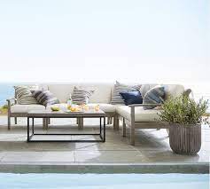 I want to buy a pottery barn coffee table. Chatham Outdoor Sectional Set Gray Pottery Barn