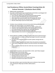 Pilihan ganda soal dan jawaban uas sosiologi kelas xii sebanyak 40 butir soal. Soal Pendalaman Pilihan Ganda Materi Sosiologi Kelas Xii Evaluasi Semester 1 Kurikulum Revisi 2016