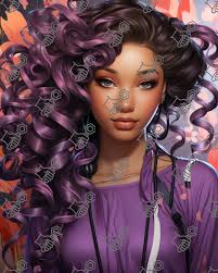 Downloadable: Pretty "purple and Pink Curls" Afrocentric Art Digital Art  Download, Charming Printable Sticker/poster for Home Decor & Crafts
