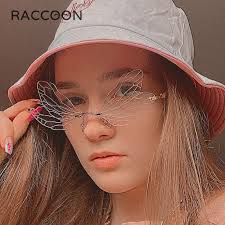 Fashion Unique Rimless Sunglasses Women Y2k Fairy Dragonfly Steampunk Men  Frameless Gradient Clear Lens Double Wing Sun Glasses